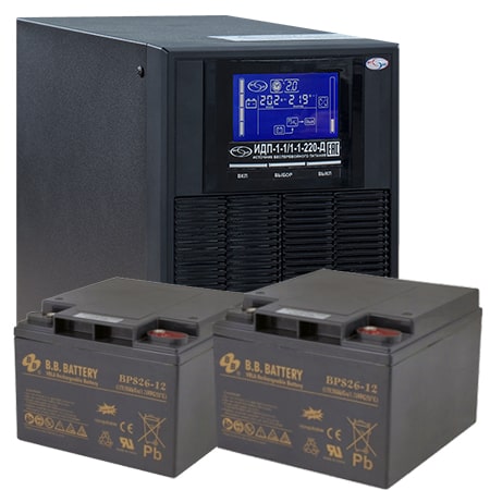 ИБП для сигнализации 1 кВА ИДП-1-1/1-1-220-Д + АКБ 26 Ач (BB Battery)