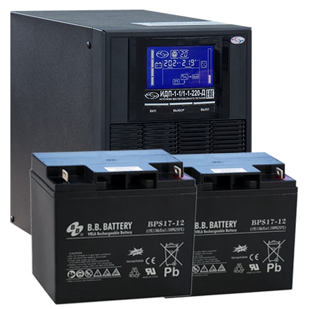 ИБП для сигнализации 1 кВА ИДП-1-1/1-1-220-Д + АКБ 17 Ач (BB Battery)